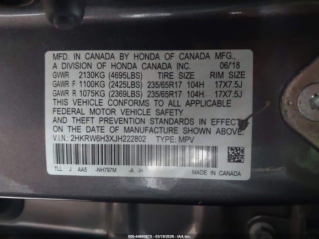 Aukcja sprzedaży 2018 Honda Cr-v Lx, vin: 2HKRW6H3XJH222802, numer aukcji: 44600575