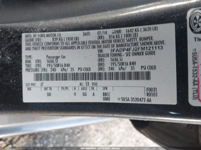 Продаж на аукціоні авто 2015 Ford Fiesta Titanium, vin: 3FADP4FJ2FM121113, номер лоту: 44600602