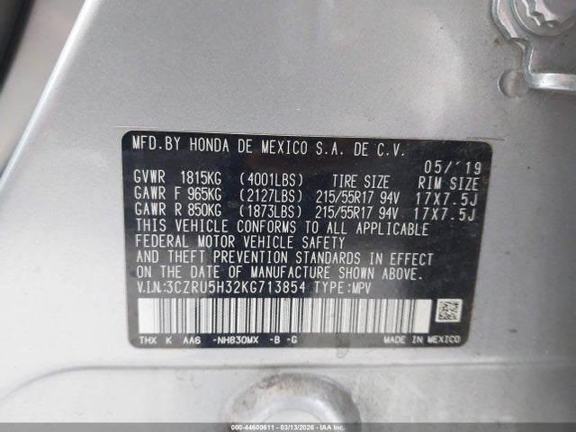 3CZRU5H32KG713854 Honda HR-V LX