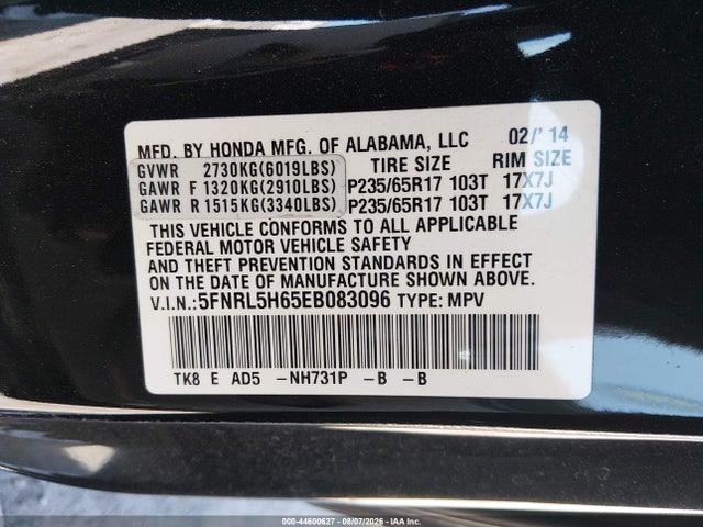 Honda Odyssey Ex-l 2014 5FNRL5H65EB083096 Image 9