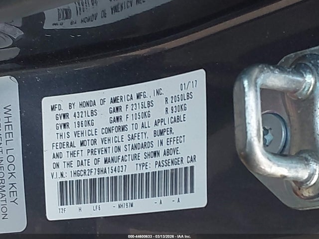 Aukcja sprzedaży 2017 Honda Accord Ex, vin: 1HGCR2F79HA154037, numer aukcji: 44600633