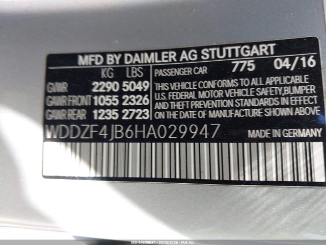 44600637 :رقم المزاد ، WDDZF4JB6HA029947 vin ، 2017 Mercedes-benz E 300 مزاد بيع