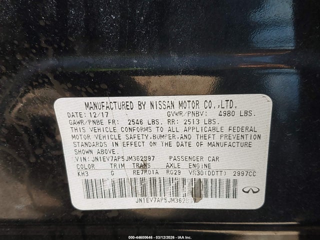 Продажа на аукционе авто 2018 Infiniti Q50 3.0t Luxe, vin: JN1EV7AP5JM362897, номер лота: 44600646