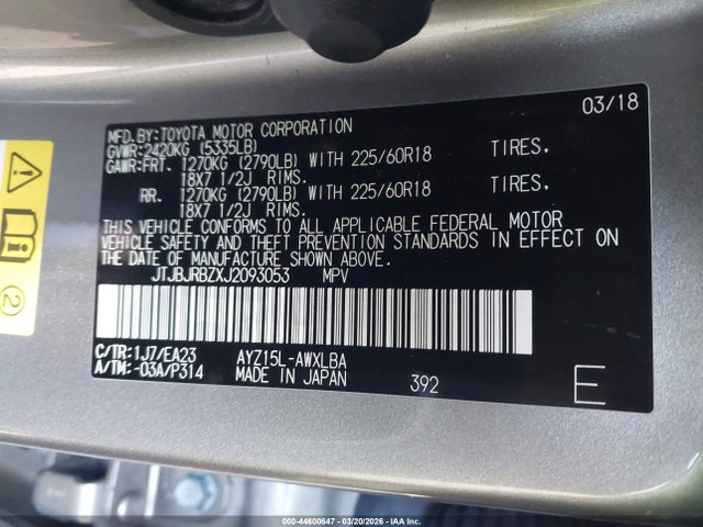 Продаж на аукціоні авто 2018 Lexus Nx 300h, vin: JTJBJRBZXJ2093053, номер лоту: 44600647