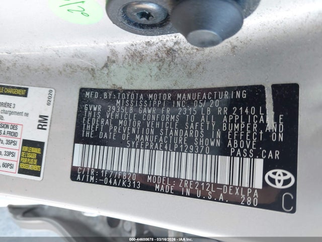 5YFEPRAE4LP129370 Toyota COROLLA LE