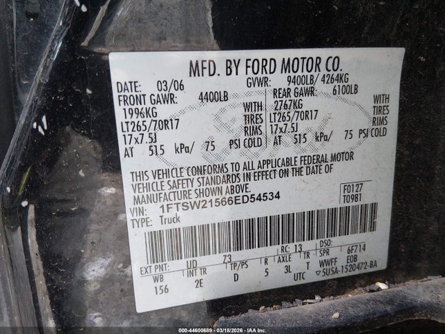 2006 FORD F-250 1FTSW21566ED54534 Photo 8