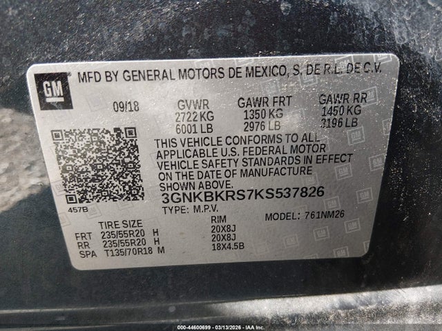 Продажа на аукционе авто 2019 Chevrolet Blazer Premier, vin: 3GNKBKRS7KS537826, номер лота: 44600699