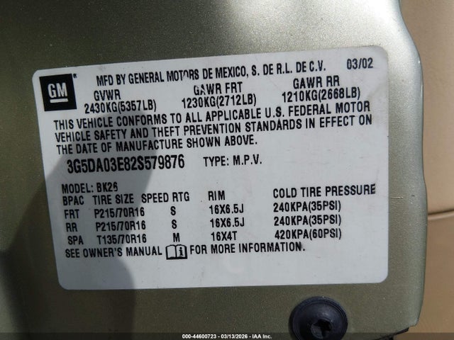 2002 BUICK RENDEZVOUS 3G5DA03E82S579876 Photo 8