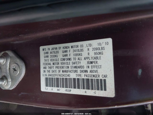 Продаж на аукціоні авто 2010 Acura Tsx 2.4, vin: JH4CU2F67AC043340, номер лоту: 44600727