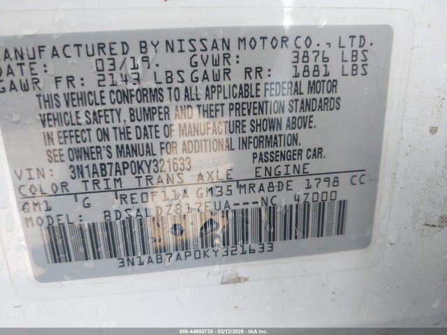 Nissan SENTRA SV 2019 3N1AB7AP0KY321633 Image 9