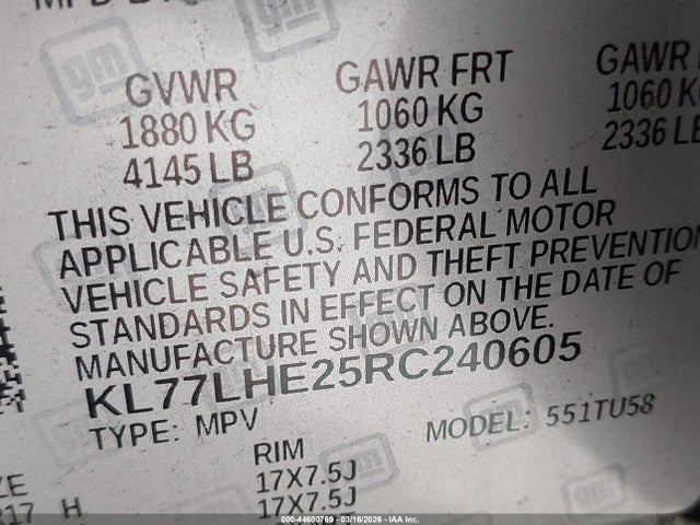 KL77LHE25RC240605 Chevrolet Trax Fwd Lt