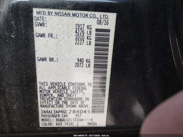 1N4AL3AP4GC284045 Nissan Altima 2.5 Sr