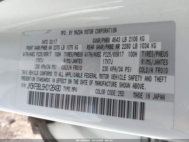 44600824 :رقم المزاد ، JM3KFBBL6H0126490 vin ، 2017 Mazda Cx-5 Sport مزاد بيع
