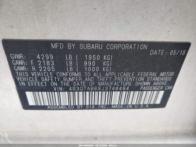 Aukcja sprzedaży 2018 Subaru Impreza 2.0i Premium, vin: 4S3GTAB69J3748484, numer aukcji: 44600825