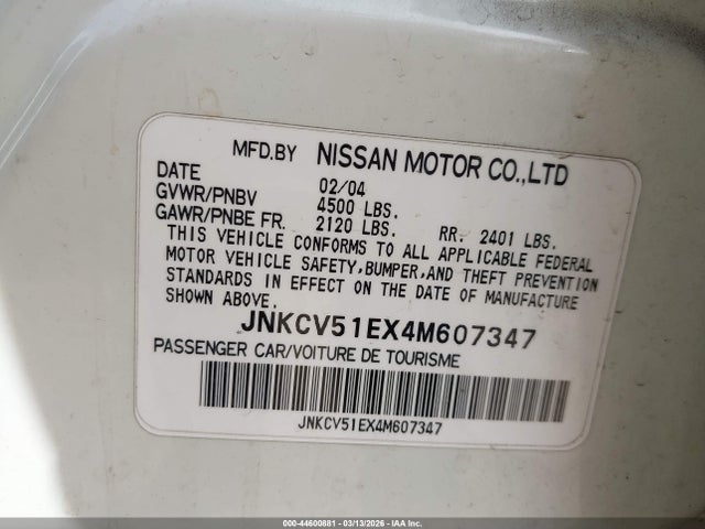 Продаж на аукціоні авто 2004 Infiniti G35, vin: JNKCV51EX4M607347, номер лоту: 44600881