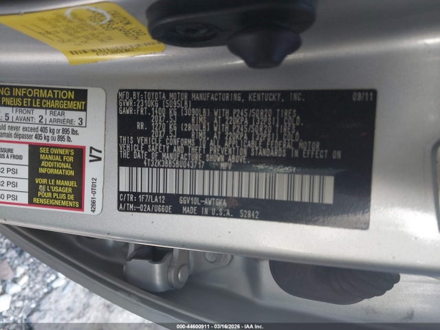 Aukcja sprzedaży 2011 Toyota Venza Base V6, vin: 4T3ZK3BB5BU043717, numer aukcji: 44600911