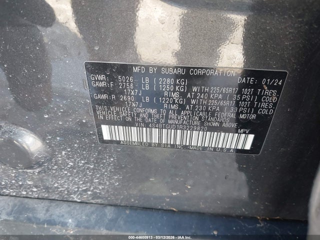 2024 Subaru Outback Wilderness მანქანა იყიდება აუქციონზე, vin: 4S4BTGUD1R3229820, აუქციონის ნომერი: 44600913