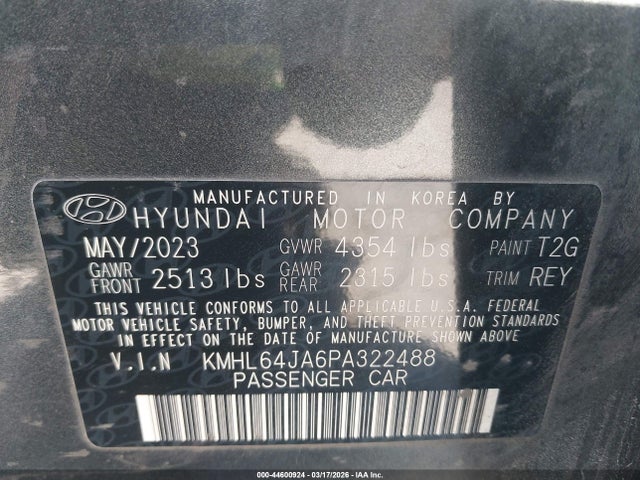 Продажа на аукционе авто 2023 Hyundai Sonata Sel, vin: KMHL64JA6PA322488, номер лота: 44600924
