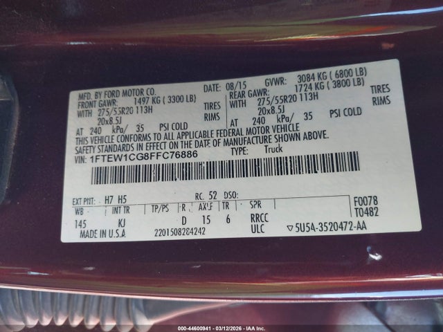 2015 FORD F-150 1FTEW1CG8FFC76886 Photo 8