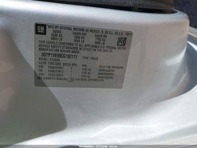 Aukcja sprzedaży 2012 Gmc Sierra 1500 Sle, vin: 3GTP1VE00CG182171, numer aukcji: 44600942