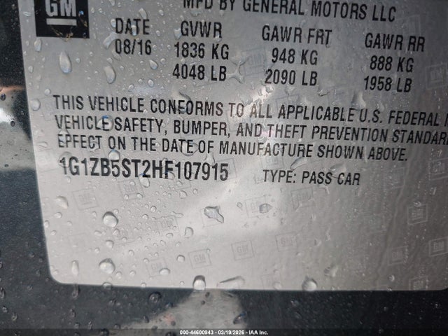 Продаж на аукціоні авто 2017 Chevrolet Malibu Ls, vin: 1G1ZB5ST2HF107915, номер лоту: 44600943