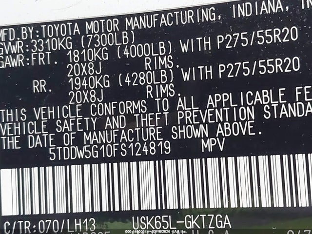 Auction sale of the 2015 Toyota Sequoia Platinum 5.7l V8, vin: 5TDDW5G10FS124819, lot number: 44600944