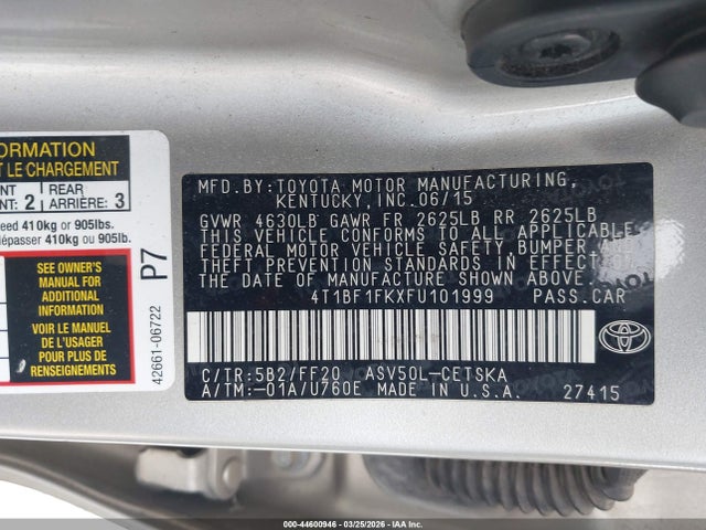 4T1BF1FKXFU101999 Toyota CAMRY SE