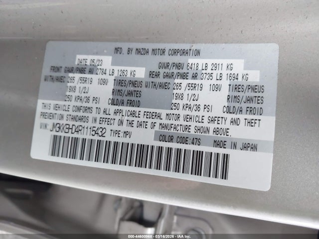 2024 Mazda Cx-90 3.3 Turbo Preferred მანქანა იყიდება აუქციონზე, vin: JM3KKBHD4R1115432, აუქციონის ნომერი: 44600968