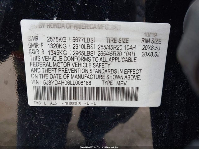 Aukcja sprzedaży 2020 Acura Mdx Technology   A-spec Packages, vin: 5J8YD4H06LL008188, numer aukcji: 44600971