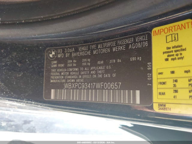 2007 BMW X3 WBXPC93417WF00657 Photo 8