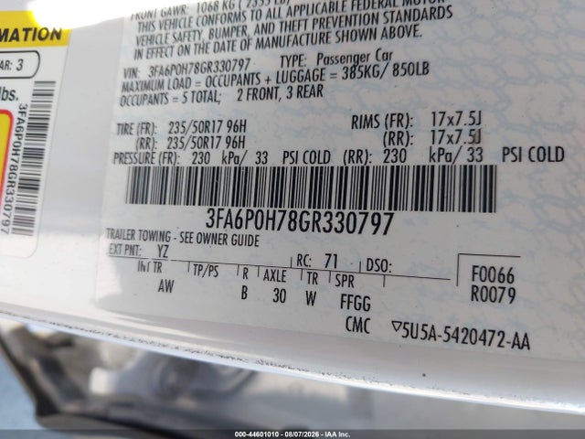Ford FUSION SE 2016 3FA6P0H78GR330797 Image 9