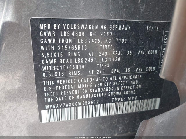 2016 VOLKSWAGEN TIGUAN WVGAV7AX6GW558612 Photo 8
