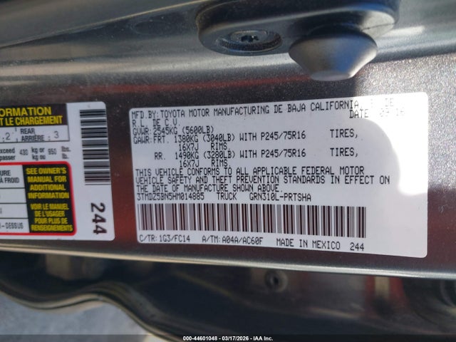 3TMDZ5BN5HM014885 Toyota Tacoma Sr5 V6