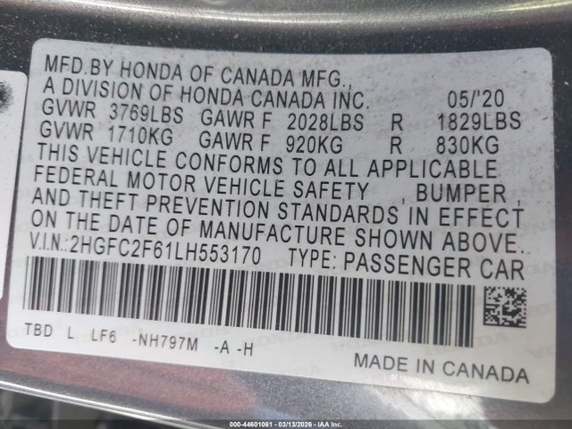 2HGFC2F61LH553170 Honda Civic Lx