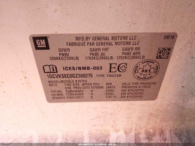 1GCVKSEC8GZ388275 Chevrolet Silverado 1500 2lz