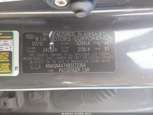 Продаж на аукціоні авто 2011 Kia Optima Ex, vin: KNAGN4A7XB5172364, номер лоту: 44601074