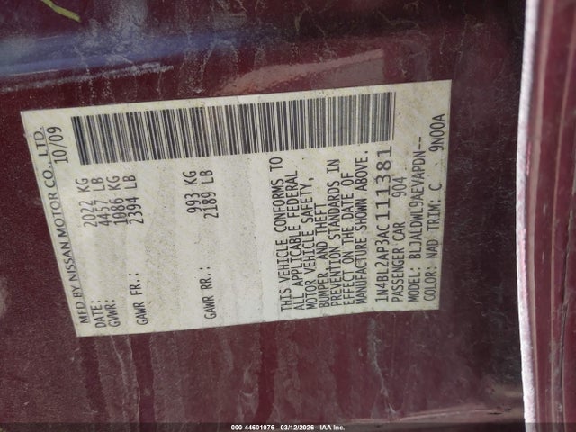 Aukcja sprzedaży 2010 Nissan Altima 3.5 Sr, vin: 1N4BL2AP3AC111381, numer aukcji: 44601076
