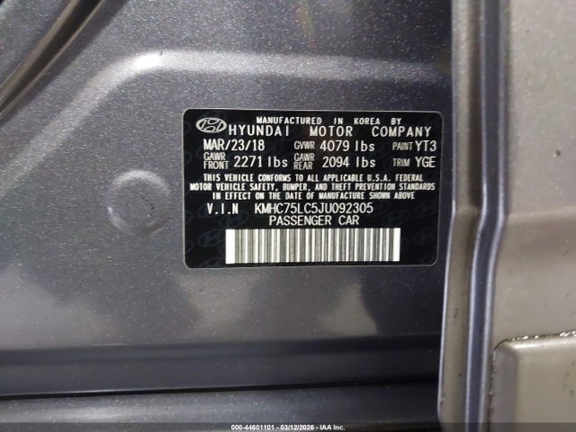 KMHC75LC5JU092305 Hyundai Ioniq Hybrid Sel