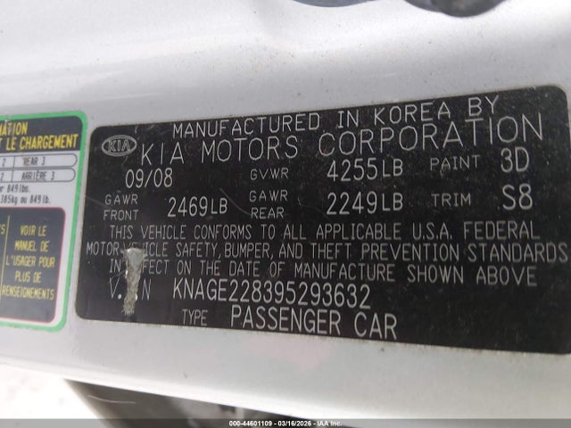 Auction sale of the 2009 Kia Optima Lx, vin: KNAGE228395293632, lot number: 44601109