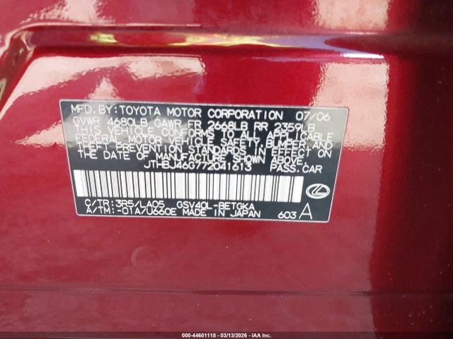 Продаж на аукціоні авто 2007 Lexus Es 350, vin: JTHBJ46G772041613, номер лоту: 44601118