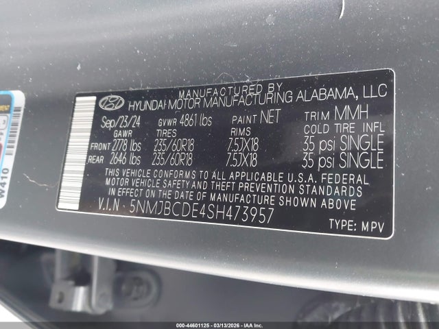 Продажа на аукционе авто 2025 Hyundai Tucson Sel, vin: 5NMJBCDE4SH473957, номер лота: 44601125