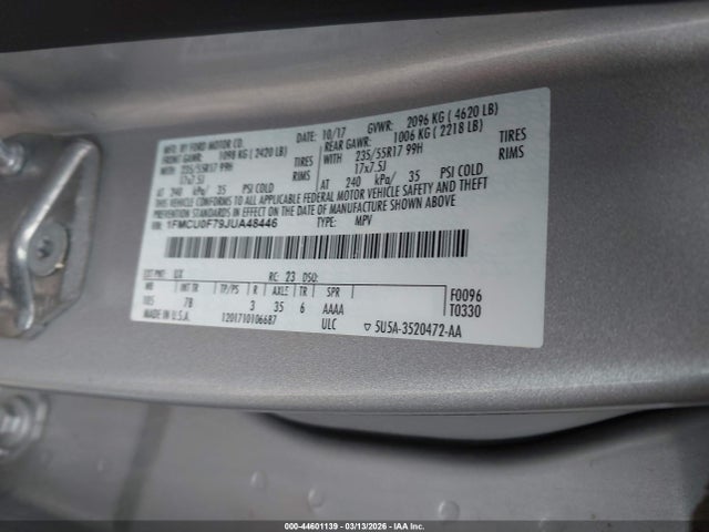 Aukcja sprzedaży 2018 Ford Escape S, vin: 1FMCU0F79JUA48446, numer aukcji: 44601139