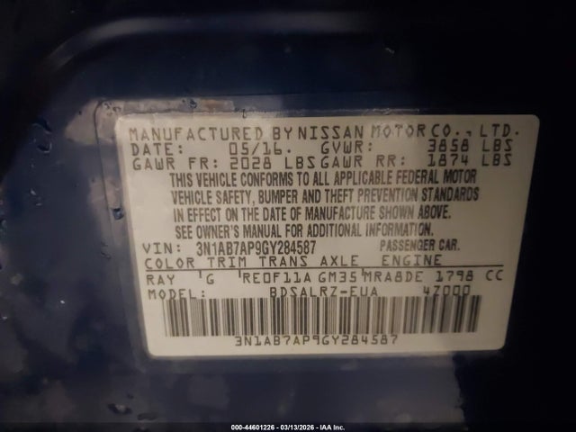 3N1AB7AP9GY284587 Nissan SENTRA SR