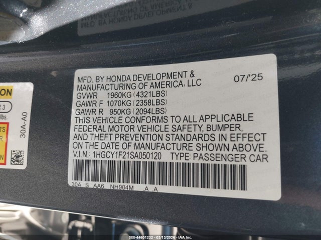 Honda ACCORD LX 2025 1HGCY1F21SA050120 Image 9
