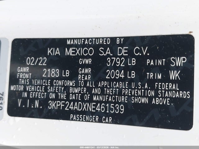 KIA Forte Lxs 2022 3KPF24ADXNE461539 Image 9