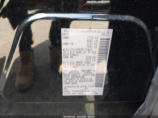 Auction sale of the 2023 Nissan Pathfinder Platinum 4wd, vin: 5N1DR3DJ2PC206338, lot number: 44601252