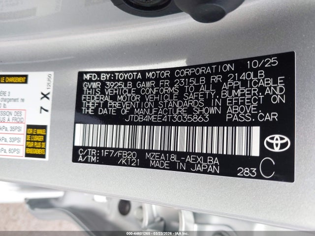 Toyota COROLLA LE 2026 JTDB4MEE4T3035863 Image 9