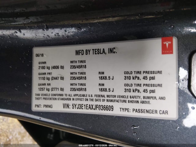 2018 TESLA MODEL 3 5YJ3E1EAXJF036609 Photo 8