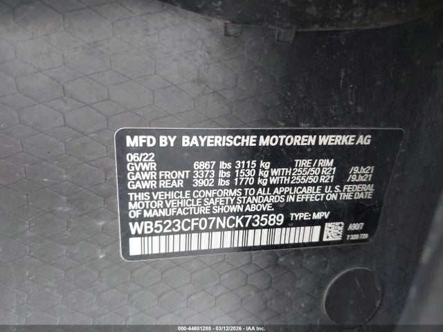 Продаж на аукціоні авто 2022 Bmw Ix Xdrive50, vin: WB523CF07NCK73589, номер лоту: 44601288