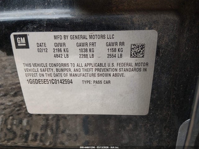 2012 Cadillac Cts Luxury მანქანა იყიდება აუქციონზე, vin: 1G6DE5E51C0142594, აუქციონის ნომერი: 44601296